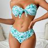 Pink Floral Print Scalloped Edge Bandeau Bikini Set Two Piece Swimsuit