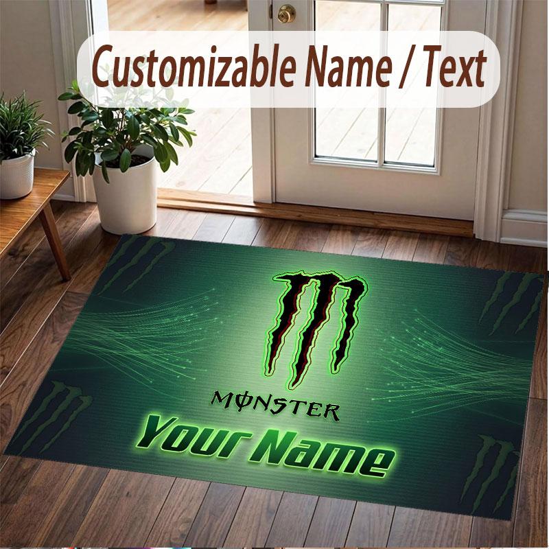 Custom Rug Monster Energy Pattern Print Name Text Soft Non‑Slip Floor Carpet for Home Indoor Decoration