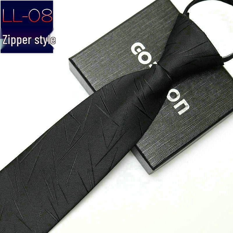 Men's No-Iron Zipper Striped Formal Tie with Logo, 8cm