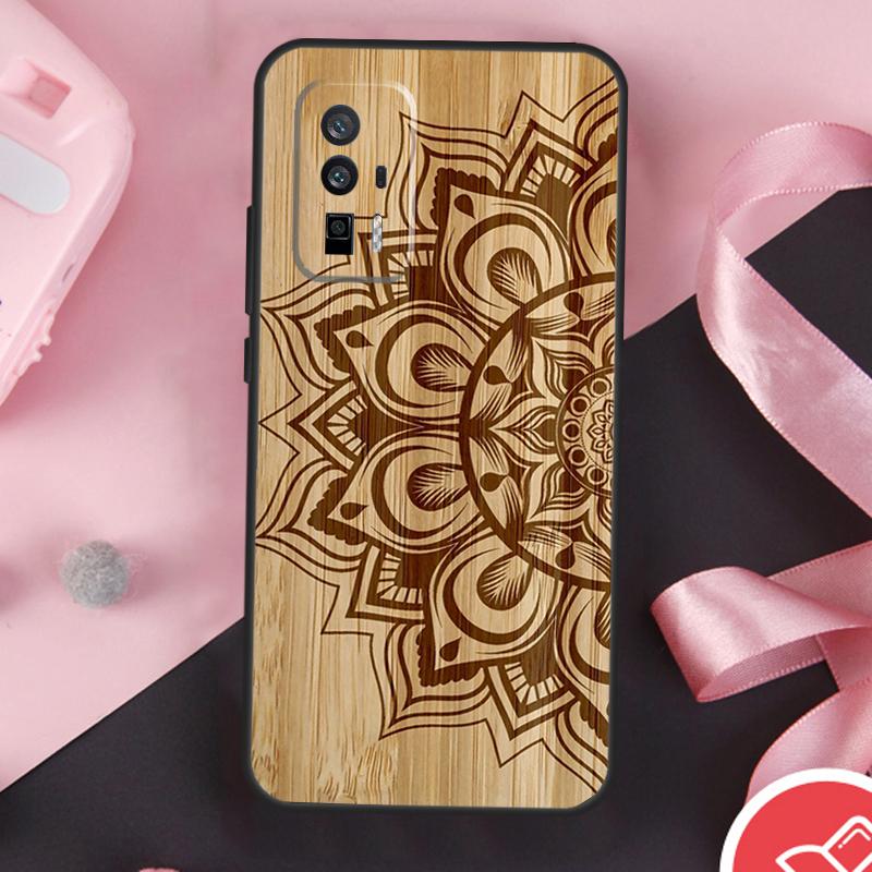 Mandala Floral Wood Case For Xiaomi 14 Ultra Mi 15 Pro 13 11T 12T 13T 14T POCO X7 Pro X3 X5 X6 F5 F6 F7 Cover