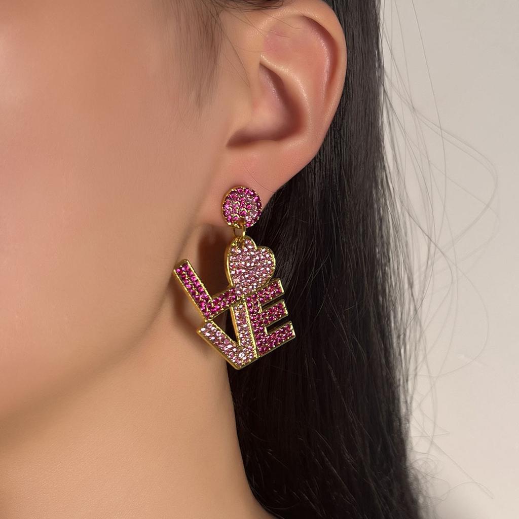 New Valentine's Day Series Letter Zircon Temperament Fashion Trend Versatile Earrings Jewelry Women