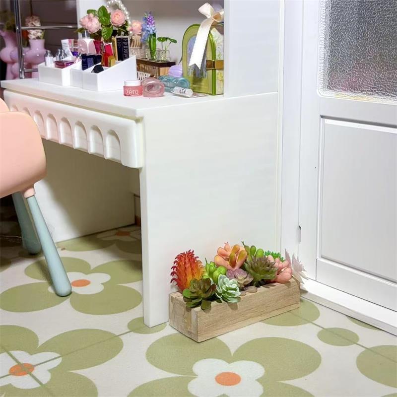 Zufällige Eine Puppenhaus-Miniatur Sukkulente Holztrog Grün Pflanztopf Modell Mikro-Landschaft Dekor Ornamente Rollenspielzeug
