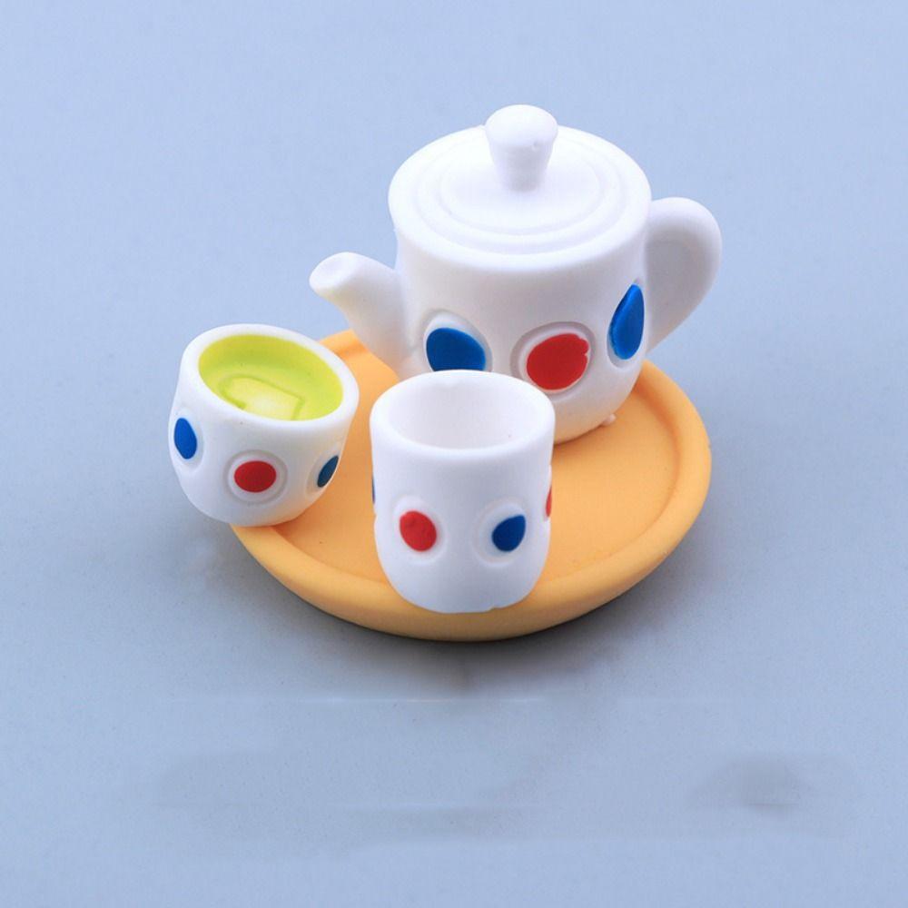 Model Dollhouse Miniature Teapot Cups Set Kettle Simulation Teapot Model Dollhouse Accessories