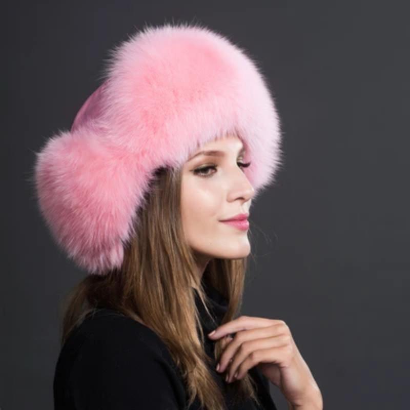 Women Natural Raccoon Fur Caps Ushanka Hats for Winter Thick Warm Ears Fashion Bomber Pom Pom Hat Lady Real Fox Fur Cap Pompon