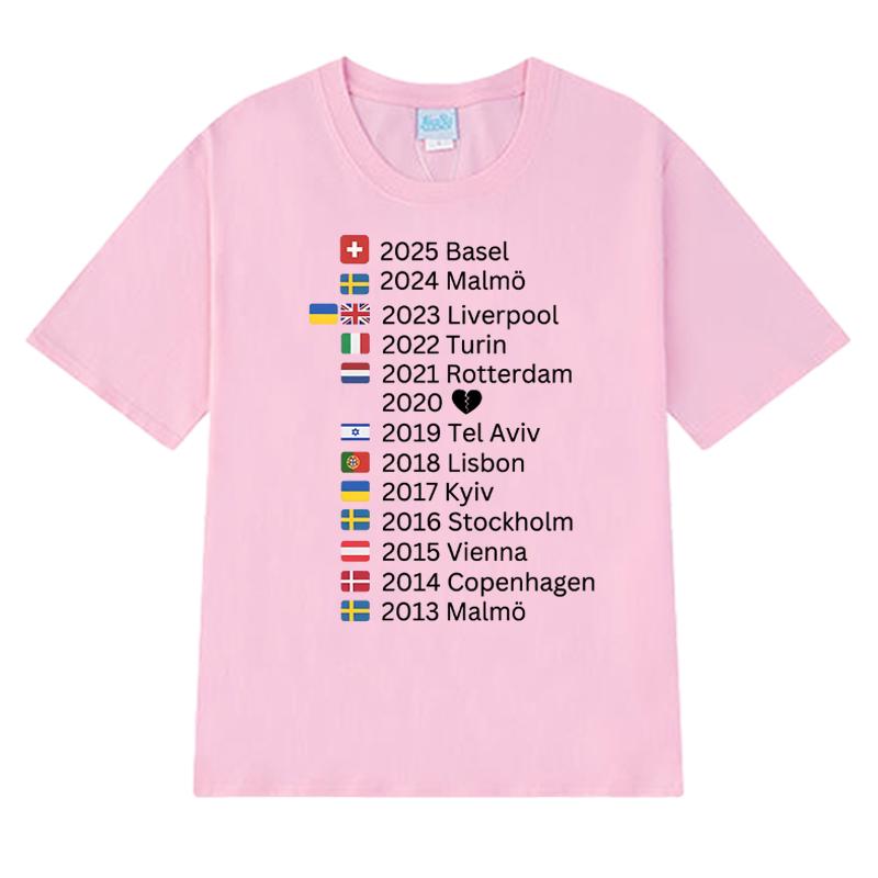 Eurovision 2025 Host Cities Music T shirt Men Women Trend Y2k Oversized short sleeve T-shirts Unisex 100% Cotton clothing Tops