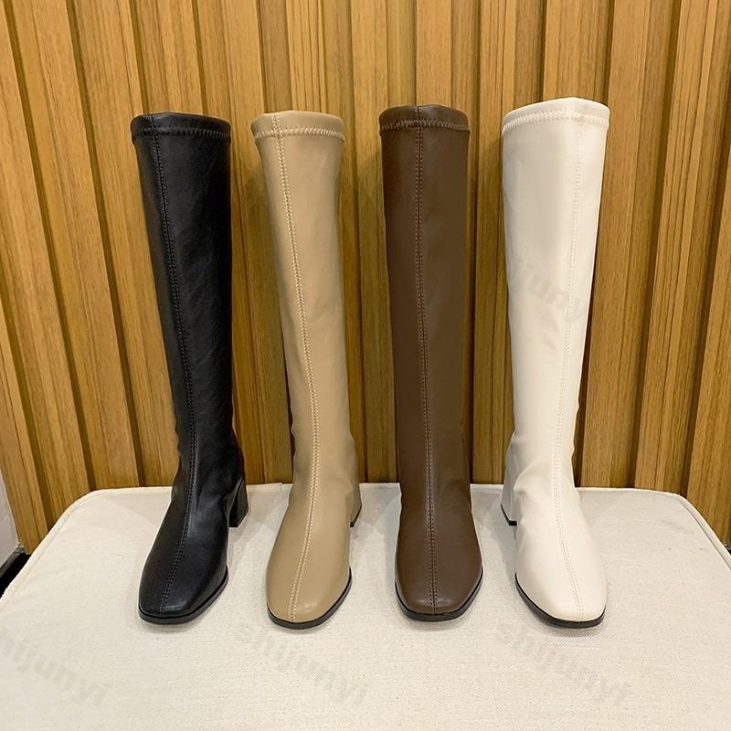 Autumn Woman Knee-High Boots Fashion Comfort Soft Leather Square Toe Low Heel Long Boot 2026 Women's British Style Botas Mujer