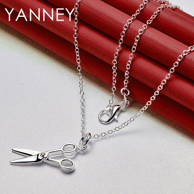 Fine 925 Sterling Silver 16-30 Inches Simple Scissors Necklace For Women Men Fashion Wedding Jewelry Gift Party Christmas