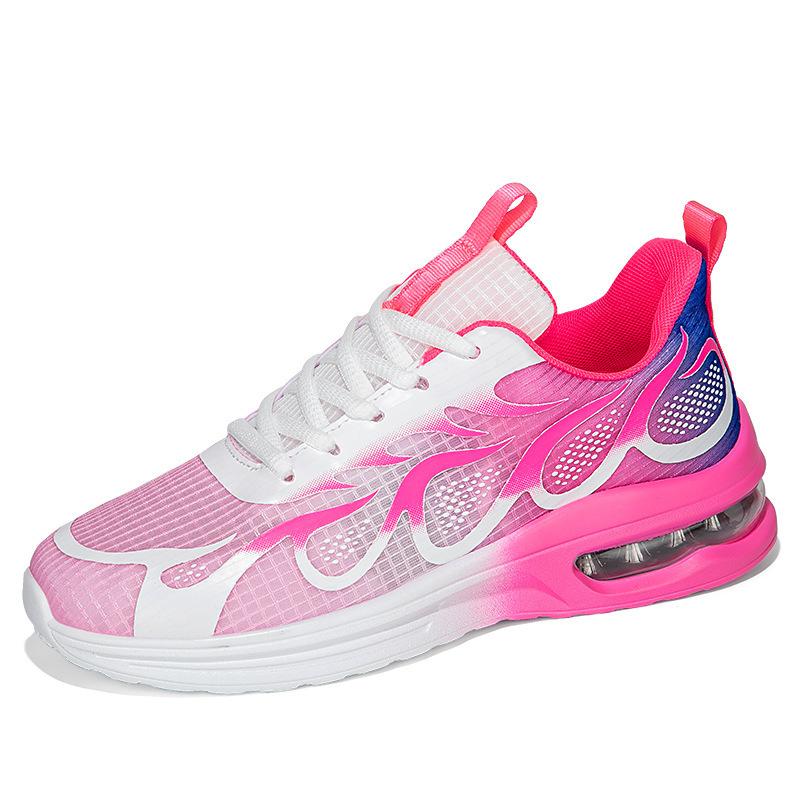 Air Cushion Women's Shoes Running Shoes Flying Woven Mesh Shoes Lace-up Size Sports Shoes Women's Flat Bottom Shock Absorption Casual Shoes Large Size