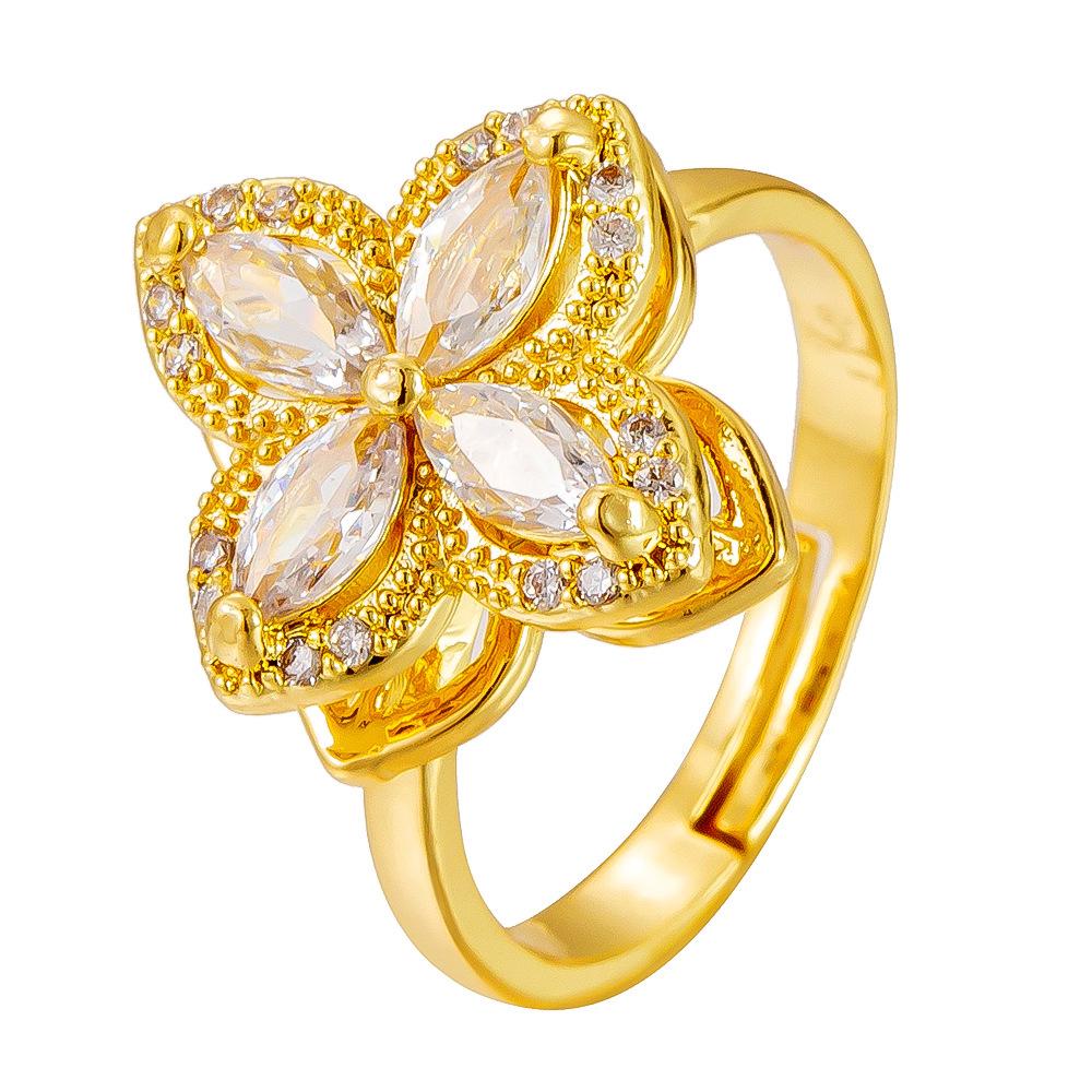 Women's Four-Leaf Clover Rotating Zircon Ring - Elegant Style