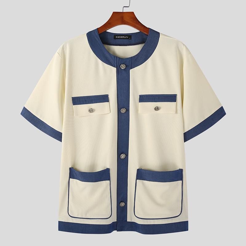 

INCERUN Мужской кардиган контрастного цвета на пуговицах без воротника XL бежевый