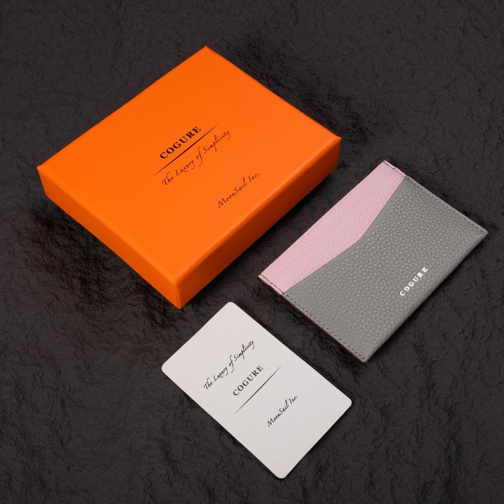 COGURE Card Holder, Genuine Shrink Calf Leather, Slim Design, Unisex, Gift Box Included, COPCC15, Etoupe + Gold