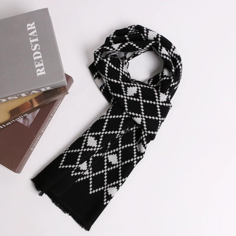 High-End British Soft Plaid Silk Wool Men's Scarves Autumn and Winter Thickened Wool Warm Scarf 30x180cm