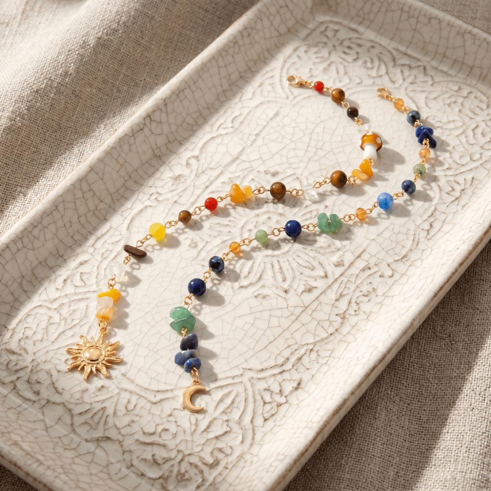 2Pcs Headwear Long Tassel Chain Headdress Multicolored Stone Bead Hair Additions Hair Jewelry