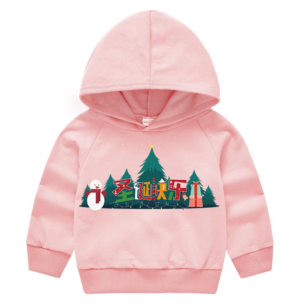 Christmas New Year Cartoon Spring and Fall Children's Printed Hooded Sweater Boys and Girls Casual Tops with Hoodie