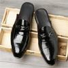 Designer New Men's Black Grey Brown Crocodile Pattern Leather Half Slippers Shoes Male Casual Mules Moccasins Breathable Loafers