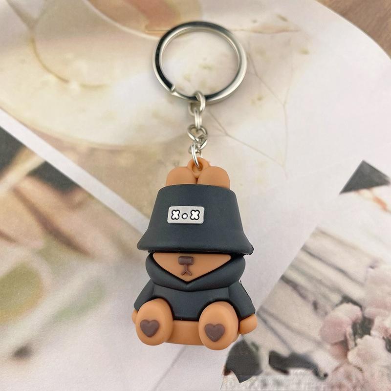 Cute Sleeping Fisherman Bear PVC Keychain, Doll Pendant for Bag & Car Keys, Lovely Gift Key Ring