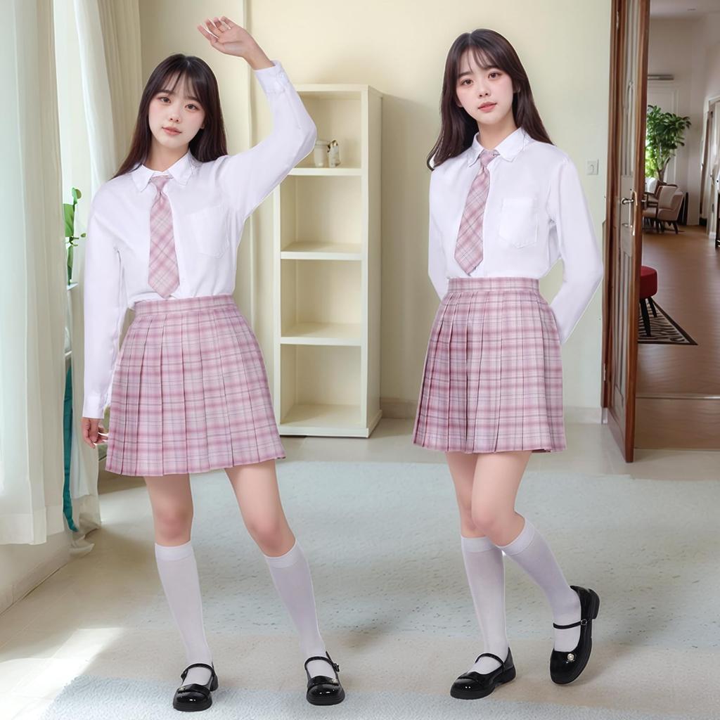 Joyasslly High School Girl Uniform Pleated Checkered Halloween Short Long Sailor Party Outfit Long Sleeve Size 4-Piece Set, Skirt, Skirt, Skirt,