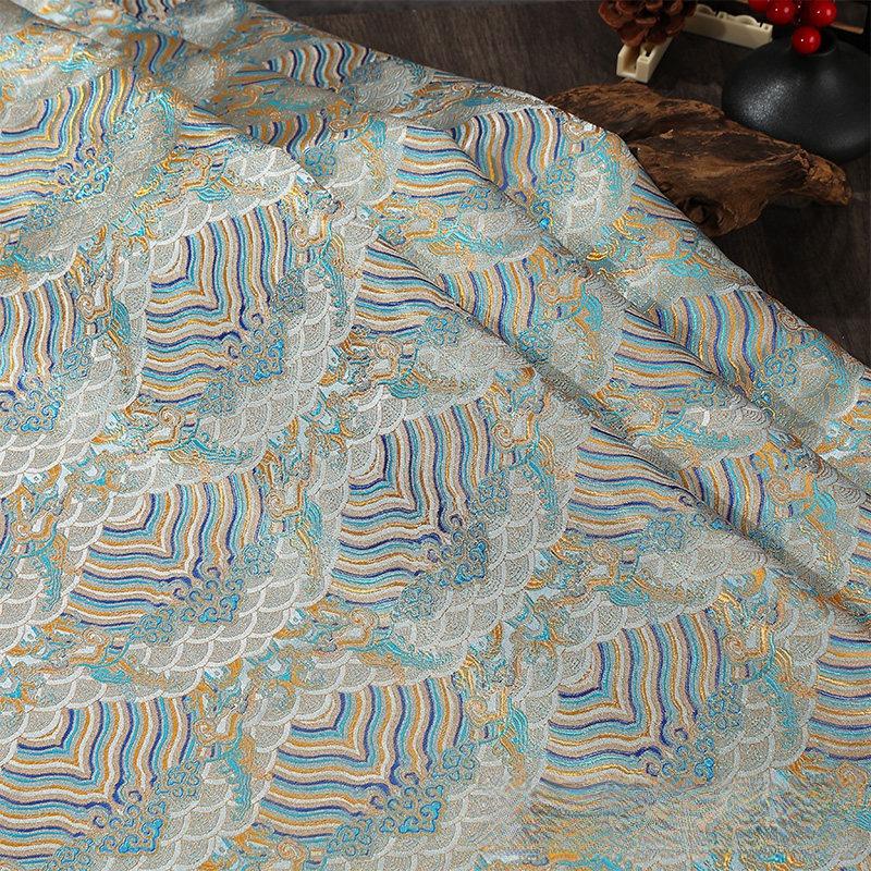 

Ocean Wave Pattern Brocade Fabric Jacquard Satin Cloth for Handmade Diy Cheongsam Cushion Pillow Sachet Ethnic Costumes 100x150cm