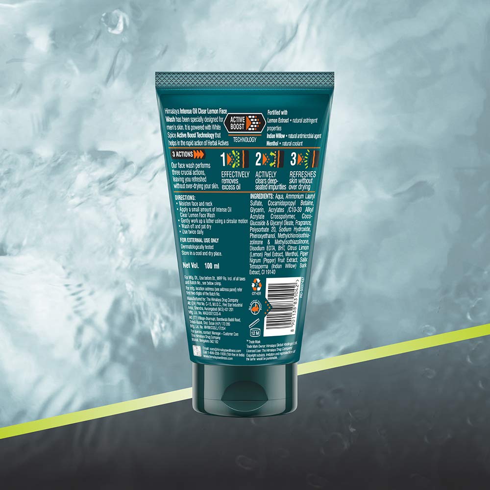 Himalaya Gel Nettoyant Visage Intense Oil Clear Citron pour Hommes 50ml Nettoyant Facial Herbal Contrôle du Sébum