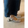QSDD/7cm small summer square head woven Mary Jane breathable sandals pearl word with shallow mouth commuter woman