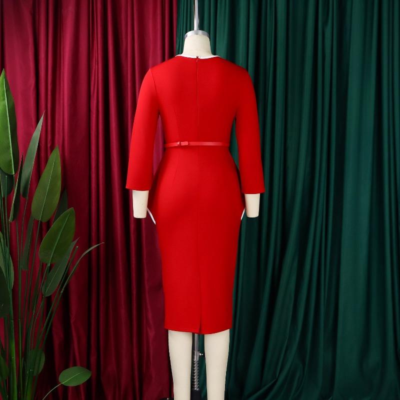Women Elegant Solid Ruffle High Waist Bodycon Pencil Office Dress