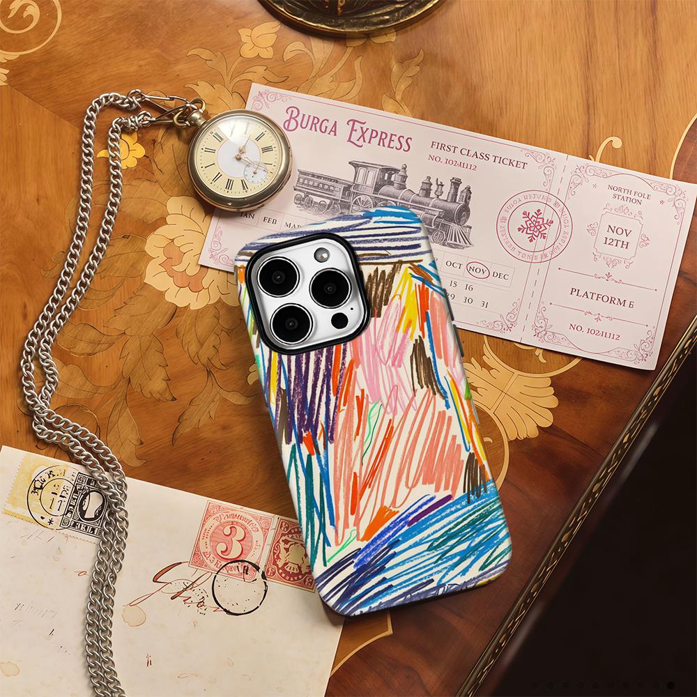 Colored Line Drawing Phone Case for IPhone 16 15 14 13 12 11 X XS XR XSMAX 7 8 Pro Max Plus Double-layer Back Cover