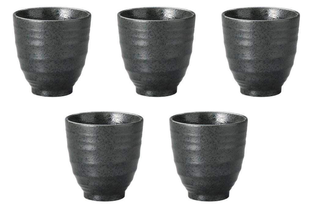 Set of 5 Obsidian Teacups Long Teacups Setomonohonpo [7.7×8cm (200cc)]