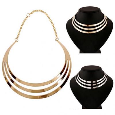 Women's Exaggerated 3 Layers Semi-Circle Statement Pendant Chain Choker Necklace MIT