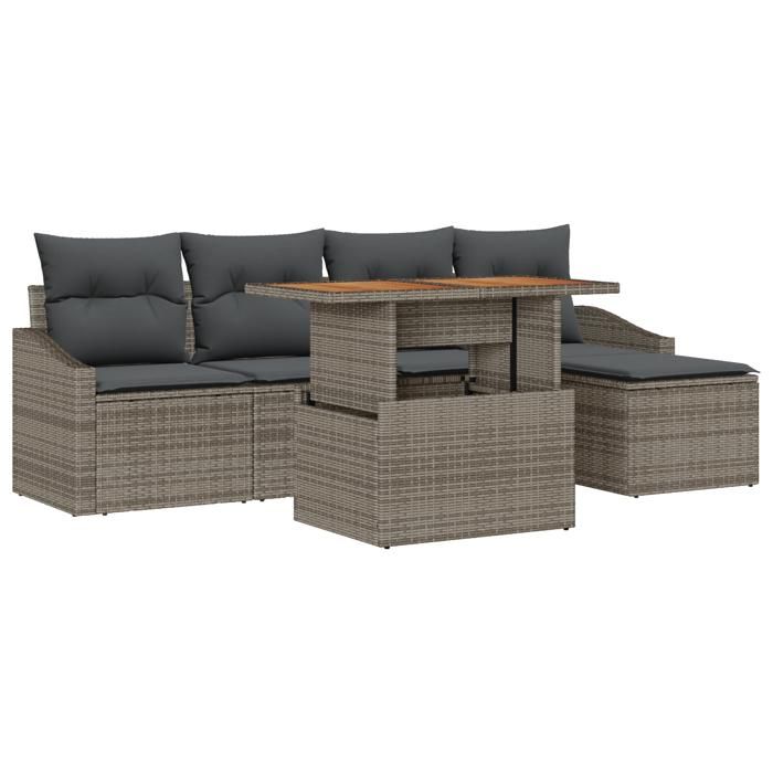 VidaXL Canapé de jardin 6 pièces avec coussins gris en poly rotin 3358561