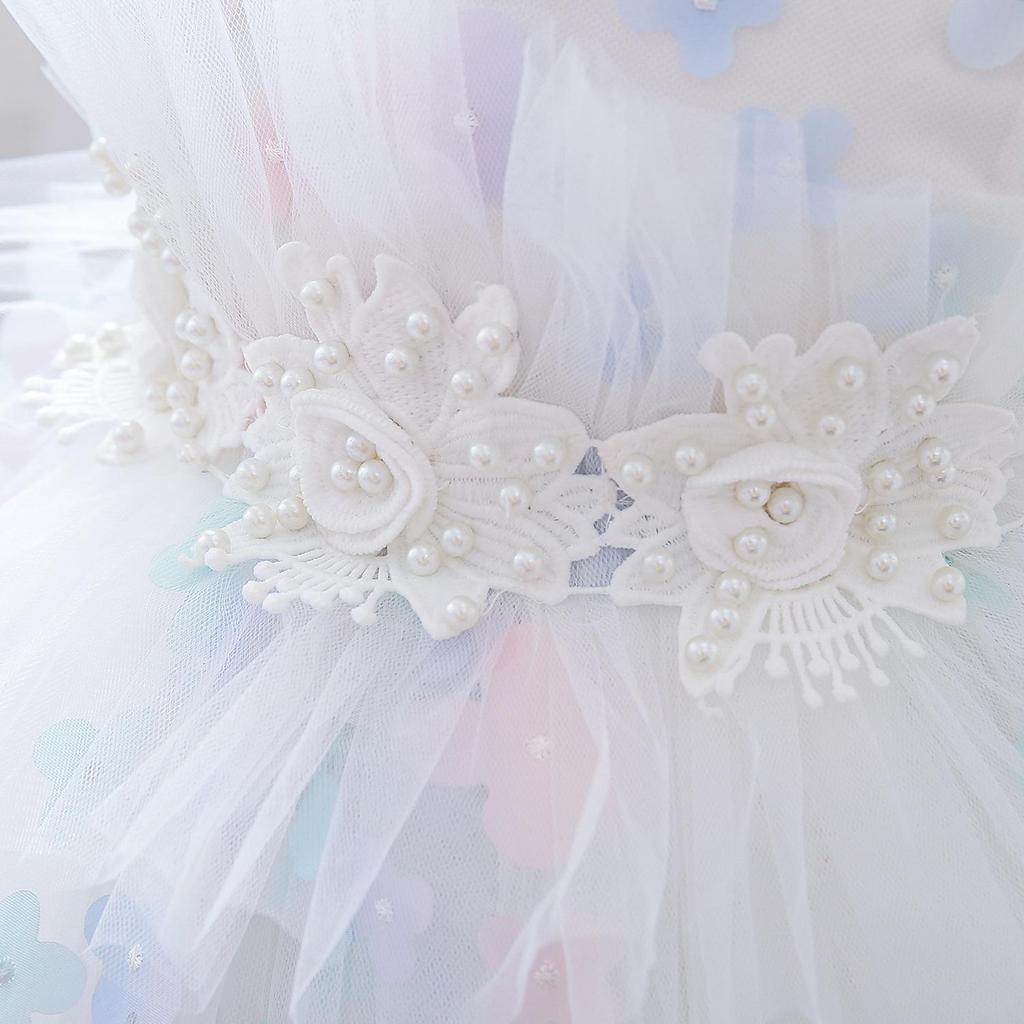 3D Floral Fluffy Baby Girl Dress for Weddings & Special Occasions