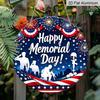 2D Flat, 1pc Round Happy Memorial Day Aluminum Hanging Sign, Patriotic US Soldier Silhouette Firework Flag Design, Weatherproof Metal Wall Decor