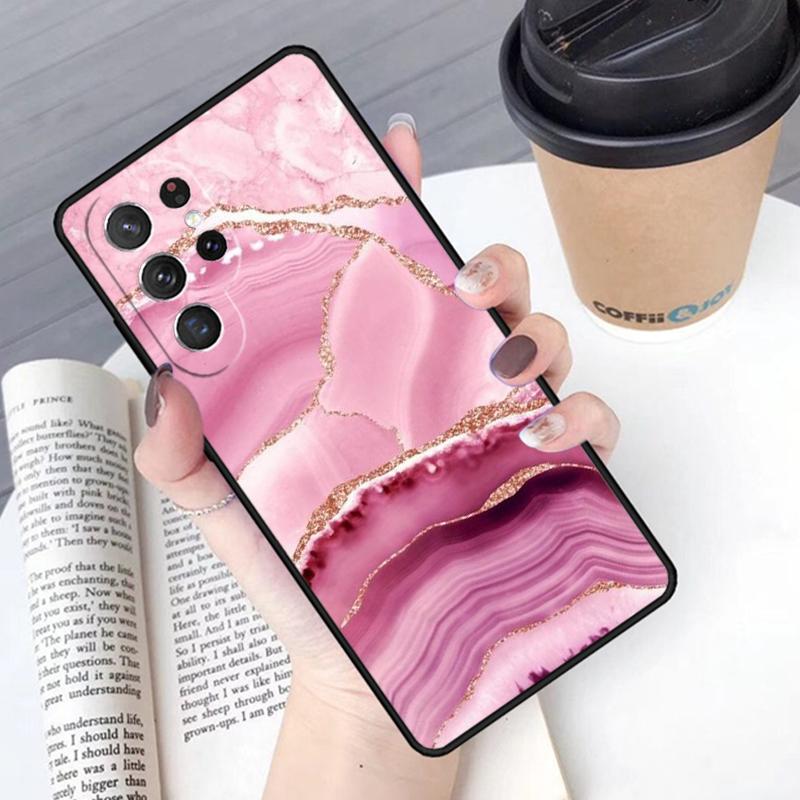 Pink Gold Marble Art Phone Case Cover For Samsung Galaxy S24 S25 Ultra S21 S22 Ultra S10E Note 10 Plus Note 20 FE S23
