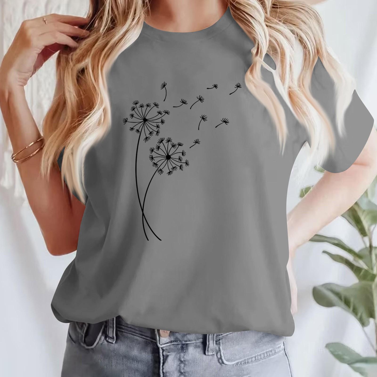 

Жіноча повсякденна футболка з принтом і круглим вирізом, пуловер з короткими рукавами XL