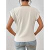 Women Wine Red V Neck Rolled Cap Sleeve Blouse Front Twist Knot Casual Loose T-shirt