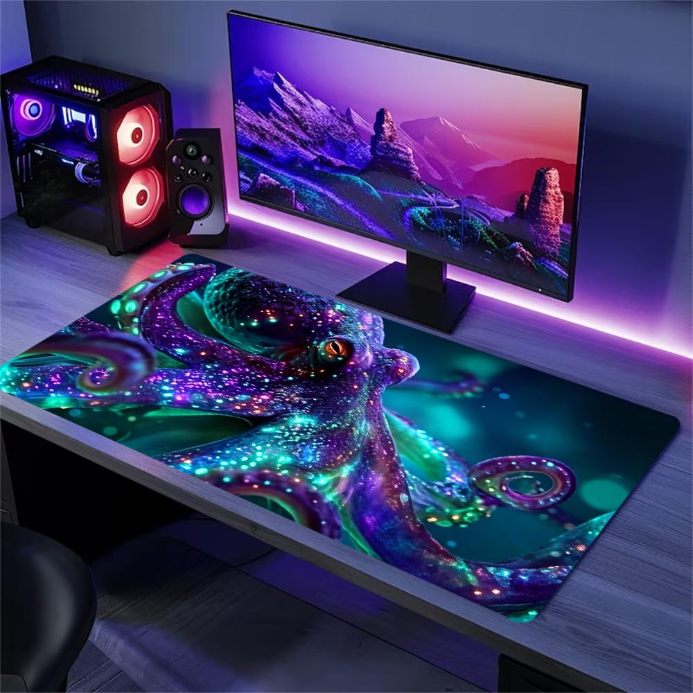 Glowing Ocean Octopus Extended Gaming Mouse Pad Non Slip Desk Mat Marine Art Keyboard Mouse Pad For Laptop Desktop Gaming Setup