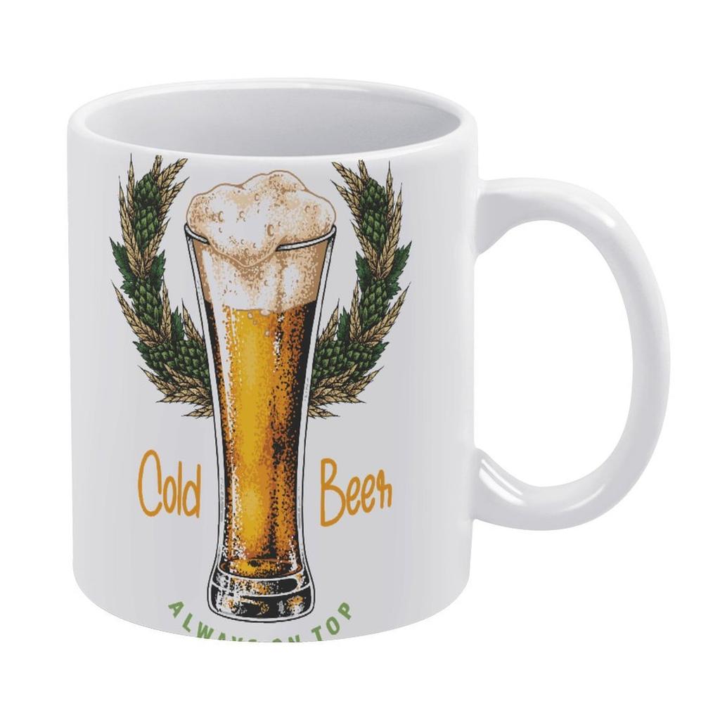 1pc 11oz Double-Sided Printed Beer Lover Mug, Simple Ceramic Cup for Coffee, Fun Gift Choice