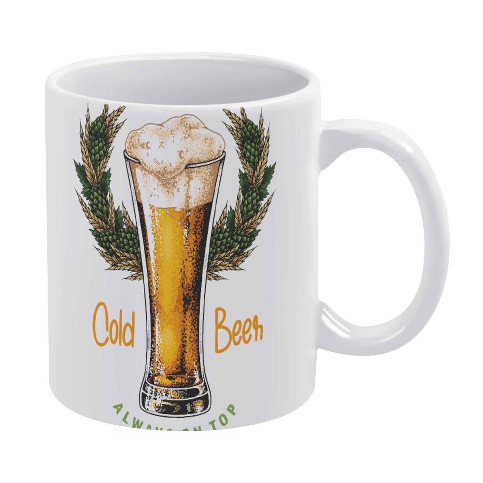 

1pc 11oz Double-Sided Printed Beer Lover Mug, Simple Ceramic Cup for Coffee, Fun Gift Choice белый