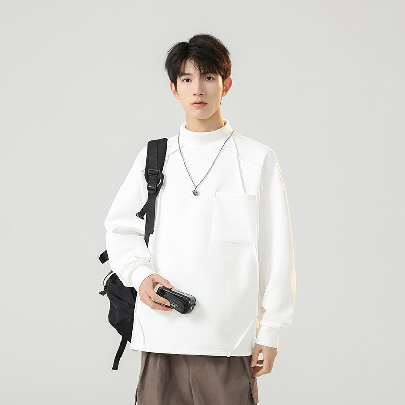 Crew Neck Sweater Men's Autumn and Winter Warm Semi-turtleneck Loose Casual Men's Long Sleeves