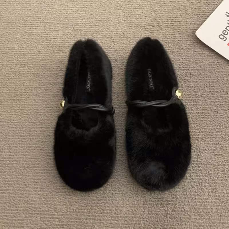 

Mary Jane Women s Furry Moccasins for Fall/Winter - Plush Velvet Shoes for Pregnant Women, Soft and Gentle French-Style. 35