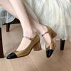 The Same Heel Height Is 5cm~ French Color Matching Lambskin Thick Heel Mary Jane Single Shoes Female Commuter Ol Fairy Style