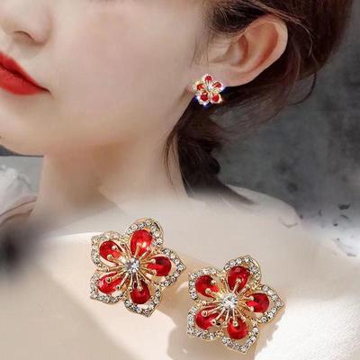 Luxury Rhinestone Floral Earrings - 925 Silver Needle, Elegant & Sweet Design