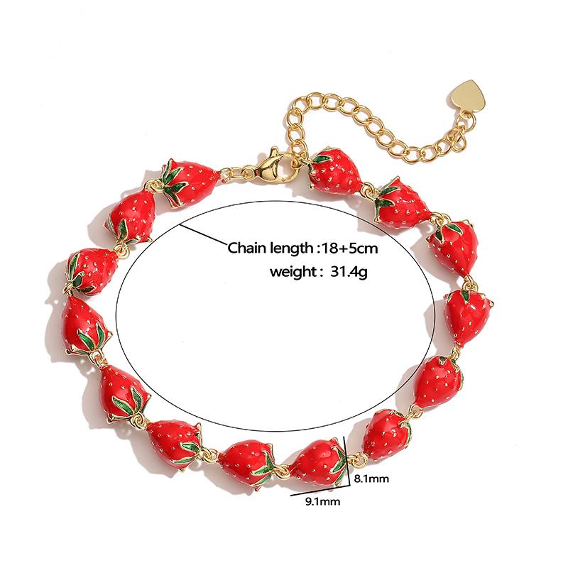 HECHENG,Fashion Sweet Strawberry Red Cherry Drip Oil Bracelet Women's Fruit Department Cute Bracelet Party Gift