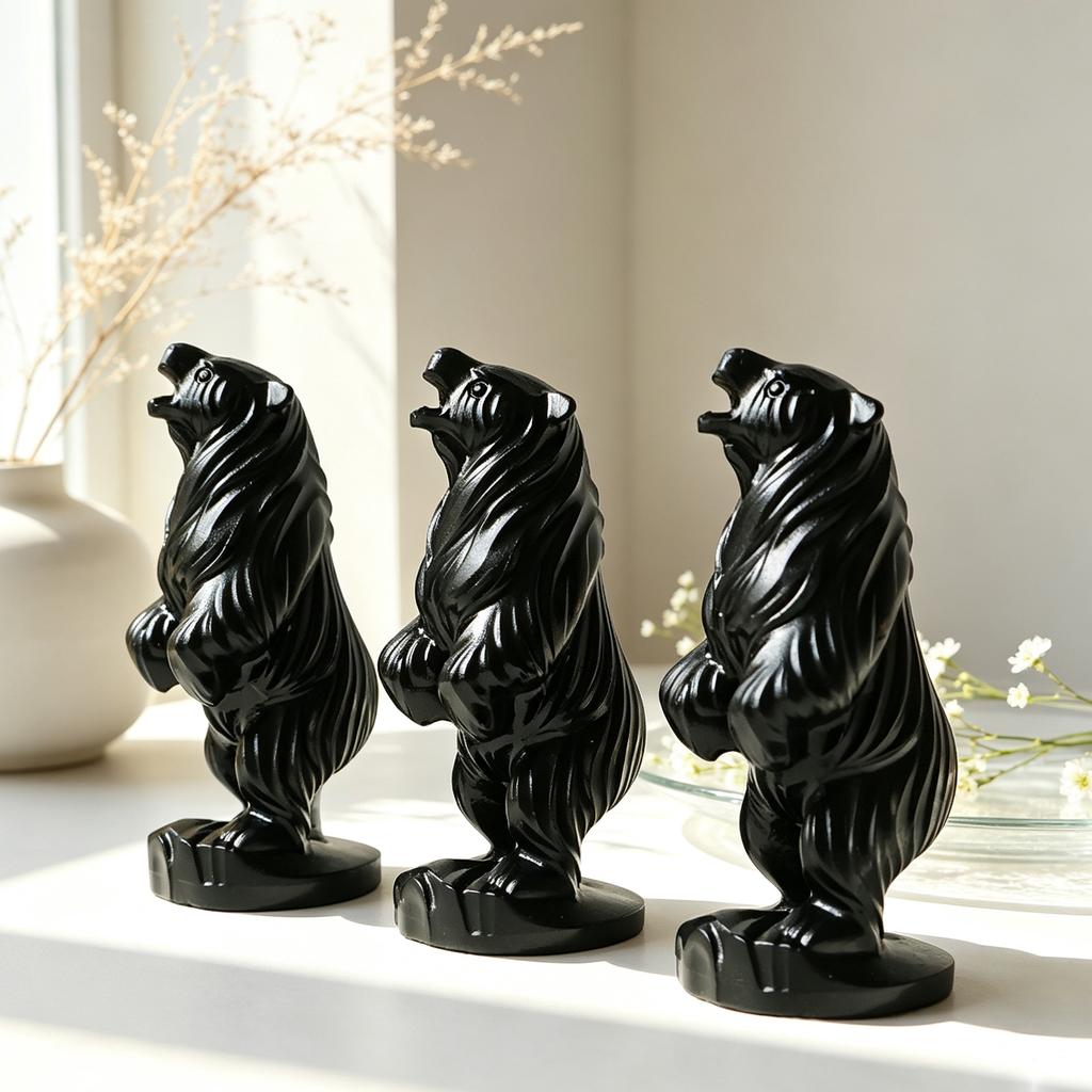 Black Obsidian Ornament Carving Crystals Bear l Polished Spiritual Meditation Fengshui Ornaments for Halloween