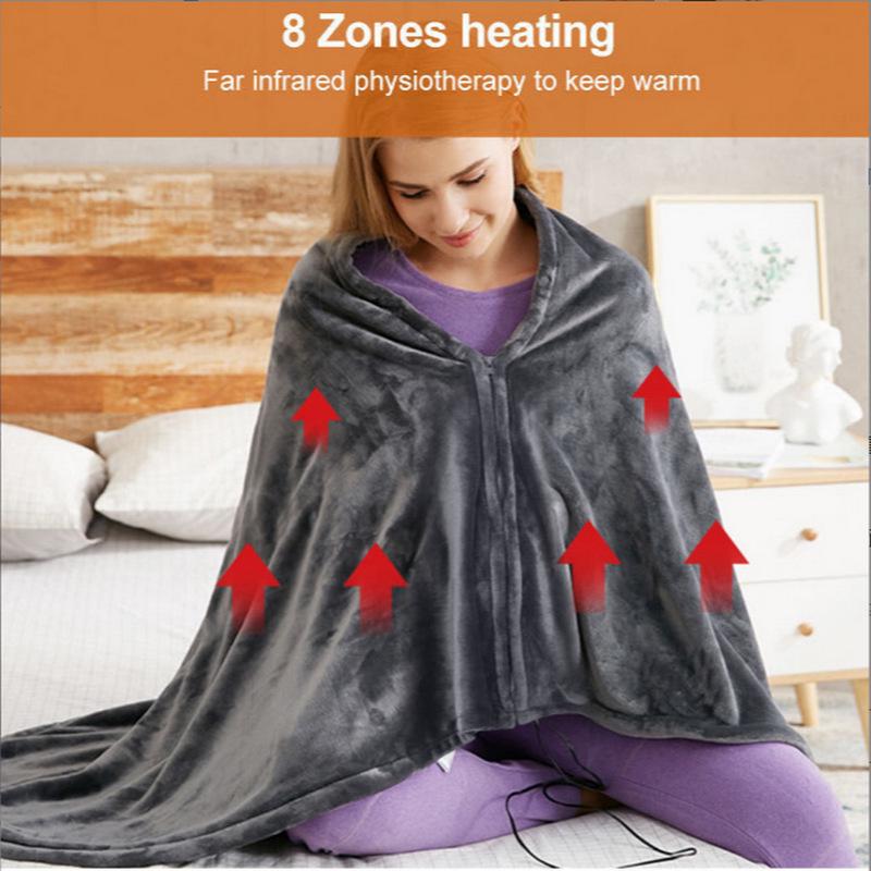 Portable Electric Heated Shawl Blanket with Plush Fleece for Office or Nap