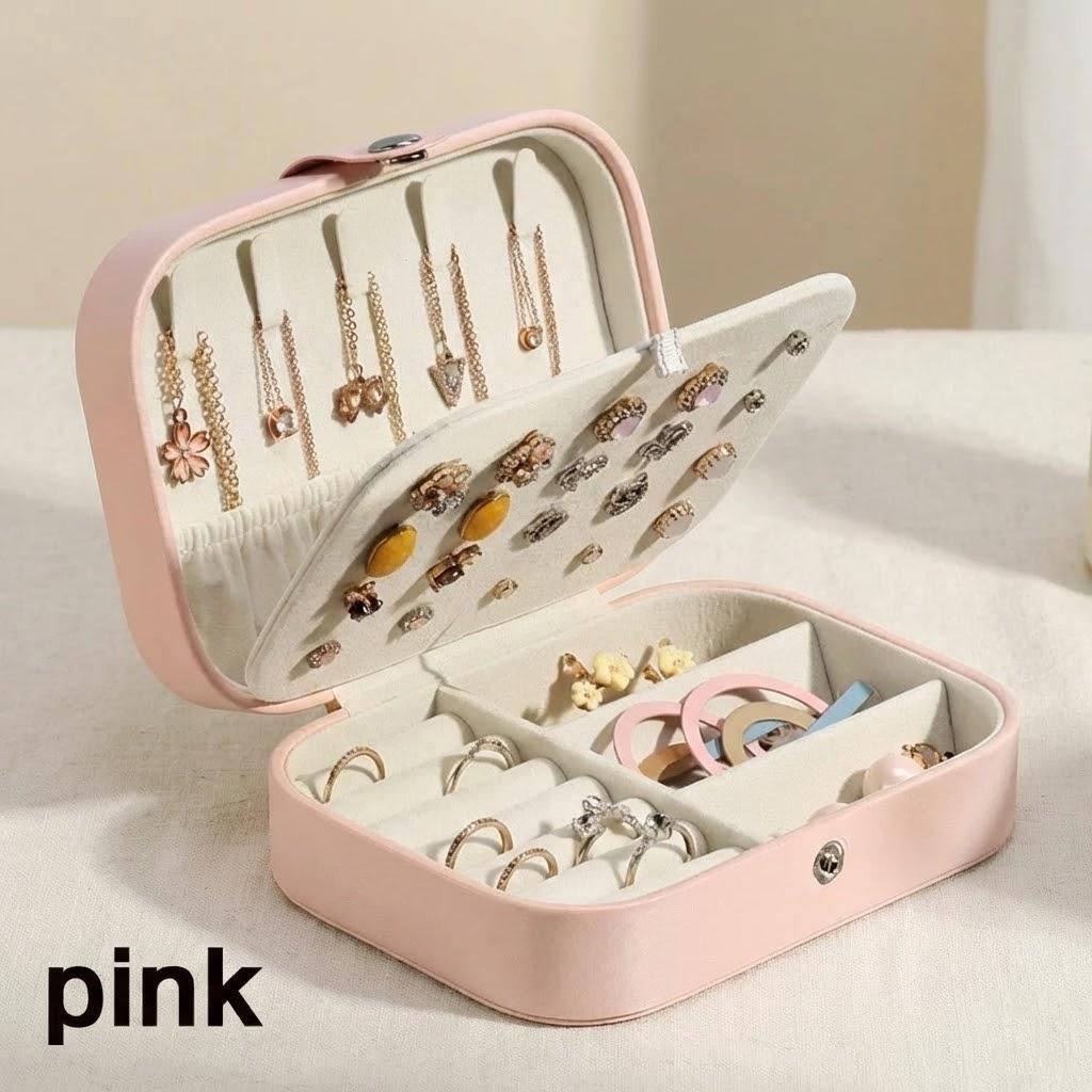 

PU Leather Jewelry Box Organizer for Earrings Rings Necklaces Travel Storage Gift Ideal for Home and Display розовый