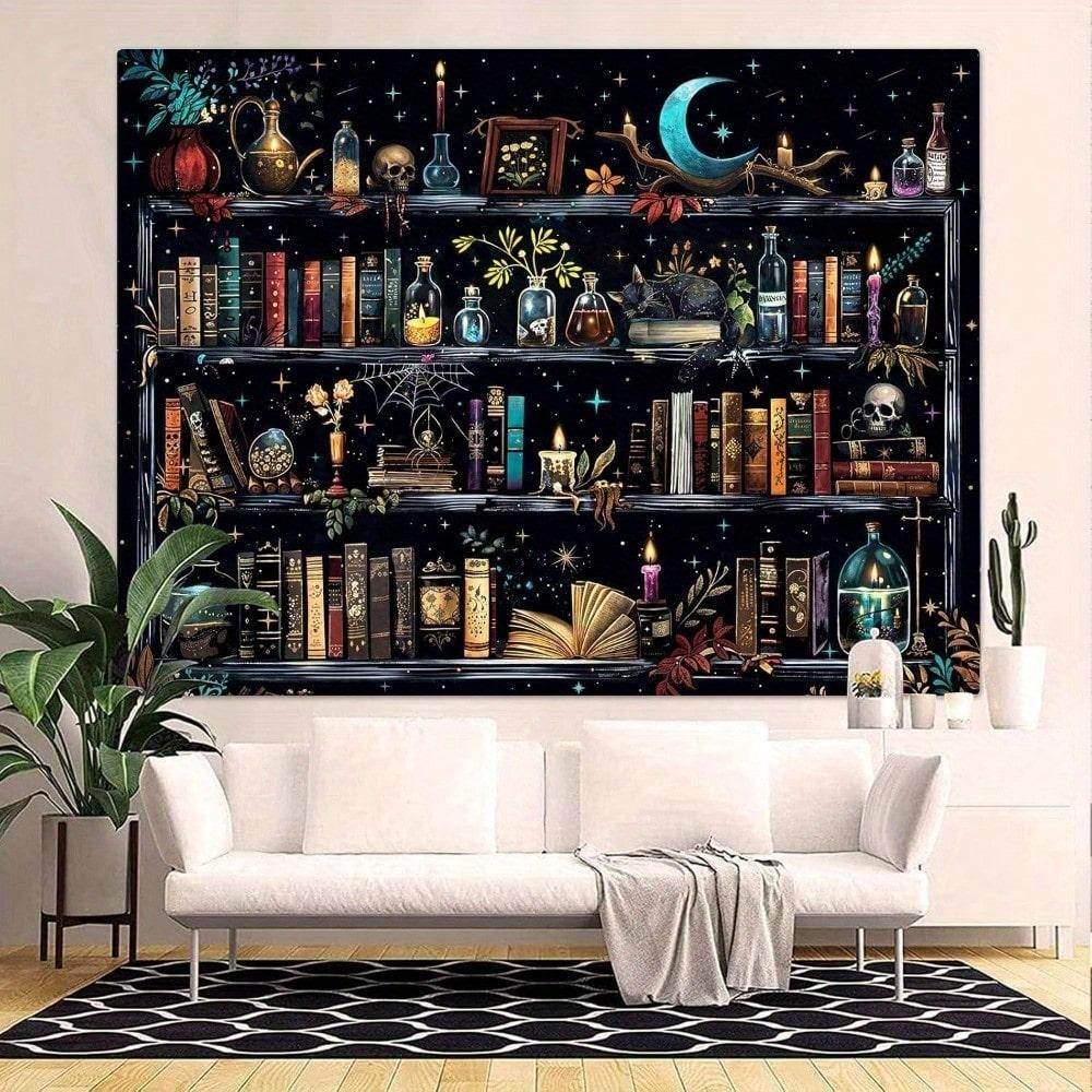 The Dark Academia Witchy Library Wall Tapestry Gothic Astrology Celestial Mystery Book Mural Alchemy Cosmic Art Decor Poster
