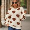 New Plush Heart-shaped Printed Sweater Women Loose Comfortable Round Neck Pullover Sweaters Casual Fashionable Long Sleeved Tops