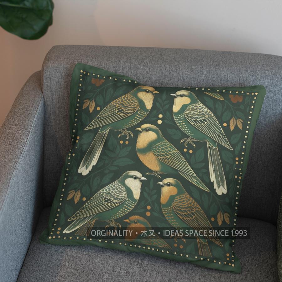 2D Elegant Green Birds Floral Pattern Pillow Cover Pattern Cushion Cover Suitable For Sofa Bedroom Car Pillow Cover