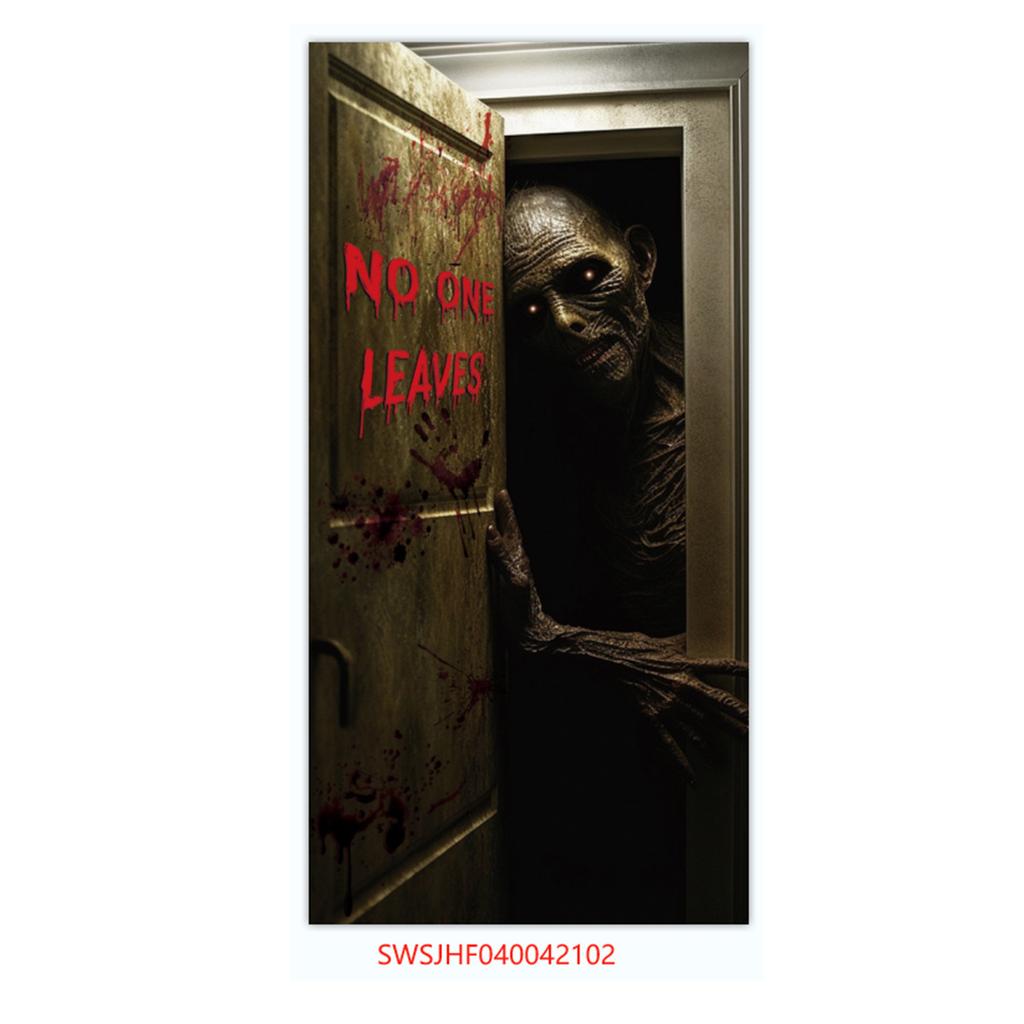 Halloween Horror Decoration Background Cloth, Haunted House Family Arrangement, Outdoor Door Curtain Hanging Cloth Vertical Poster