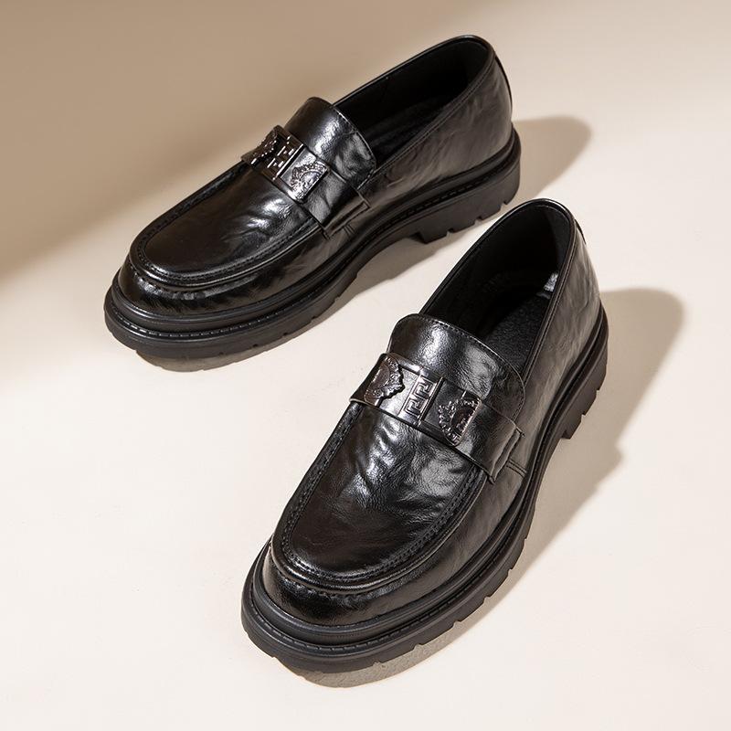 

Spring leather shoes men s breathable new trend platform casual shoes men s genuine leather one-pedal men s shoes 38 чёрный